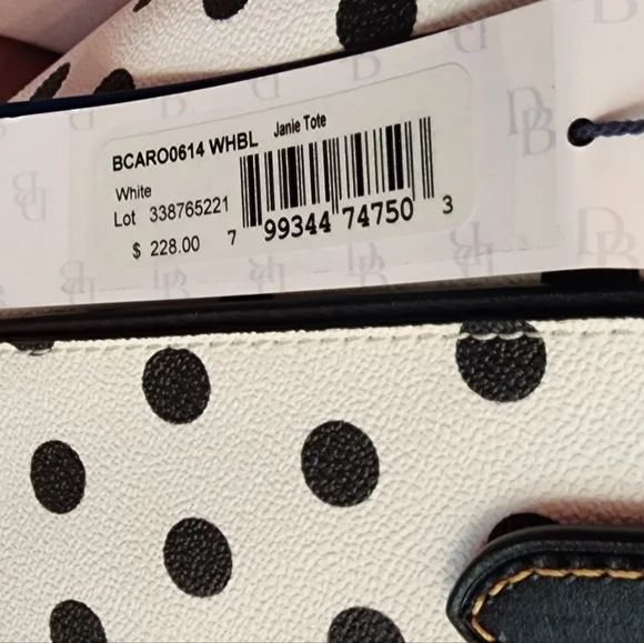 DOONEY & BOURKE JANIE TOTE bcaro0614 white black polka dots shoulder bag NWT - Picture 2 of 8